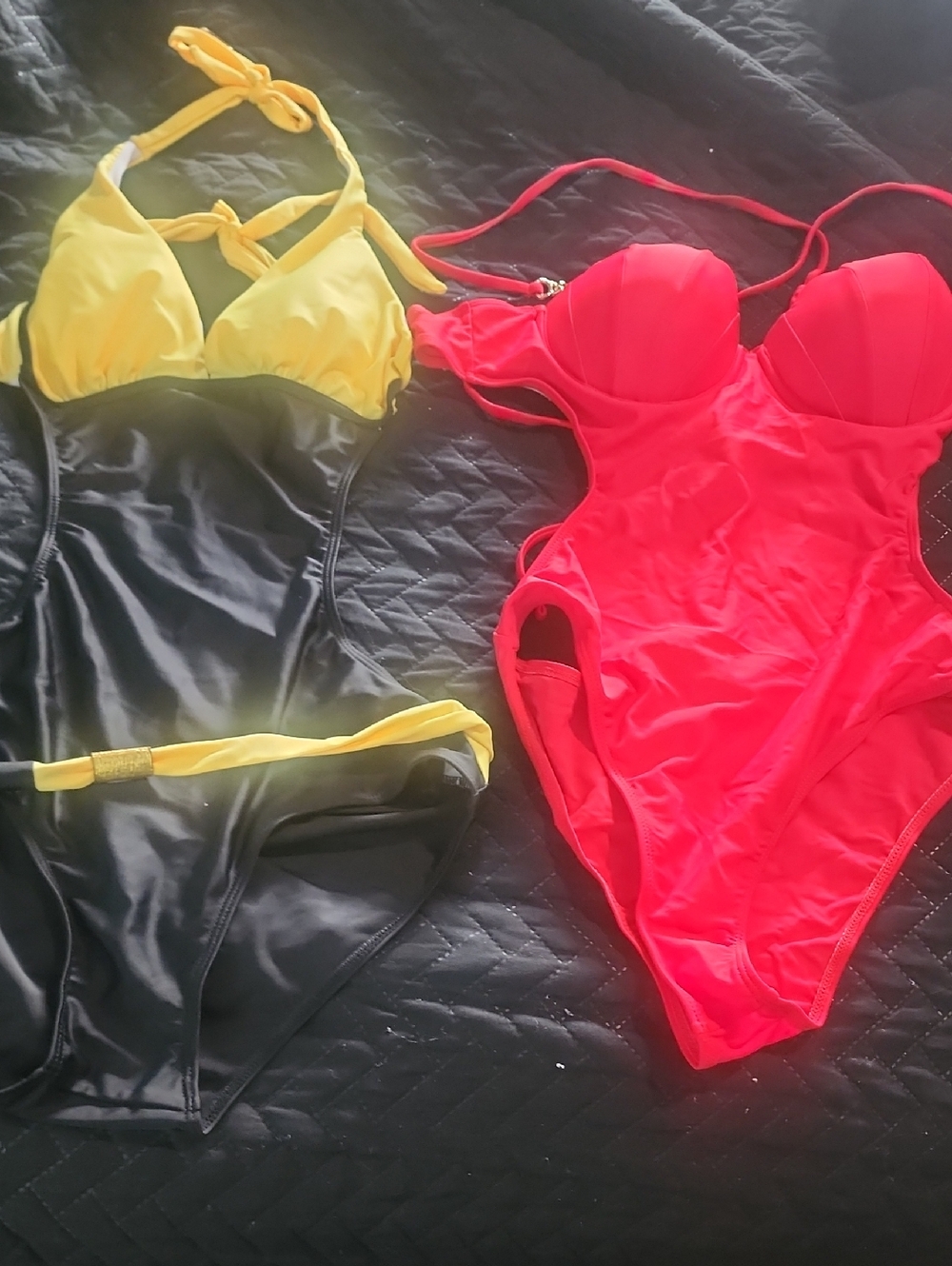 2 Pc Sexys  One-Piece Swimsuit - Yellow & Bright Pink